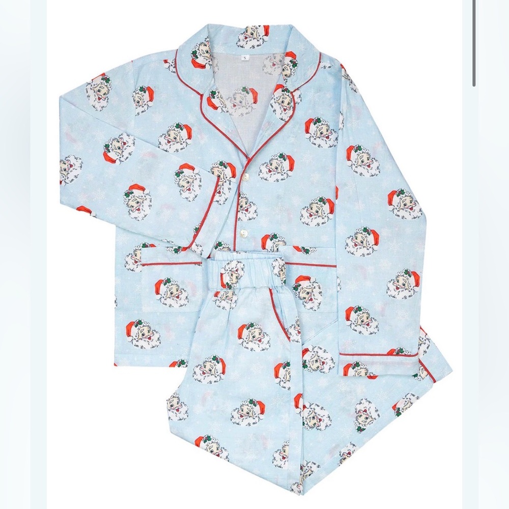 NWT - Men's Vintage Santa Blue Button Down Pajama Set - Size: XXL